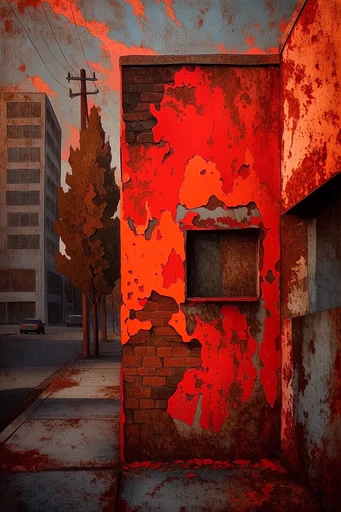 Crimson Industrial Surrealism style reference image — biomorphic surrealism