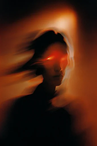 Kinetic Crimson Silhouette style reference image — fiery amber glow