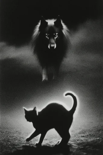 Monochromatic Occult Noir style AI image example 3