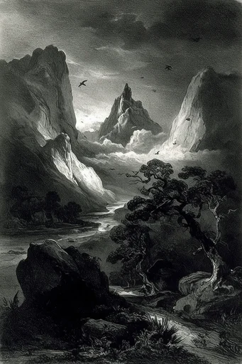 Atmospheric Gothic Tonalism style reference image — chiaroscuro lighting