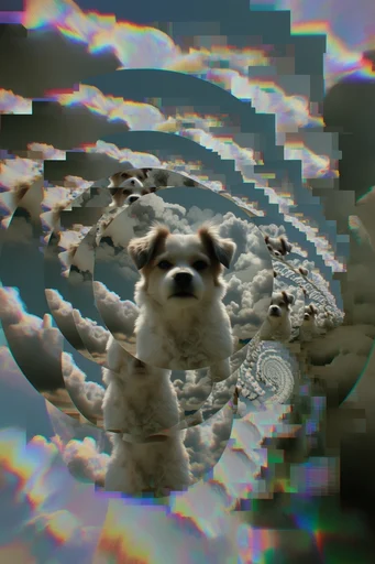 Recursive Glitch Surrealism style reference image — holographic light leaks