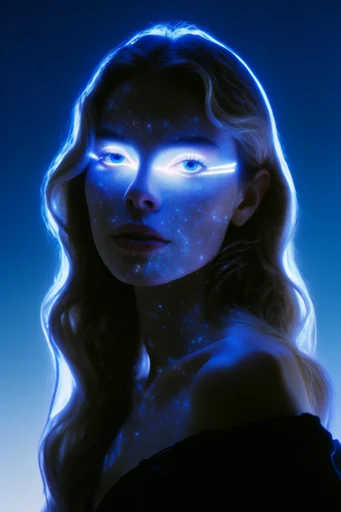 Neon Astral Retro-Futurism style reference image — translucent astral projection