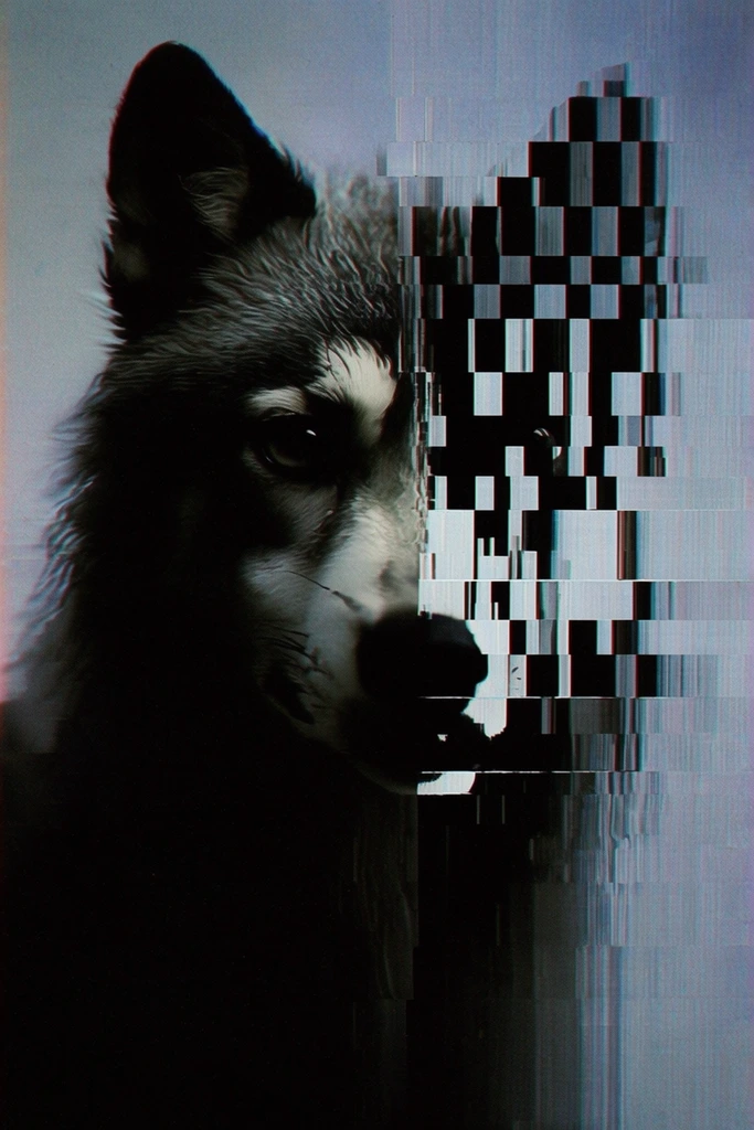 Fragmented Monochrome Surrealism style AI image example 3
