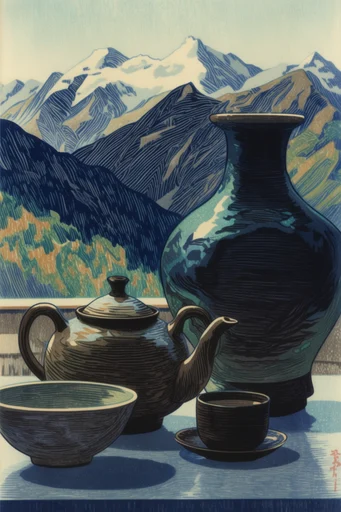 Textured Alpine Folklore style reference image — woodblock print aesthetic