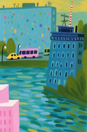 Whimsical Impressionist Waterscapes style reference image — soft mint and lavender palette