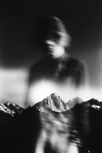 Monochrome Glitch Noir style reference image — high-contrast black and white