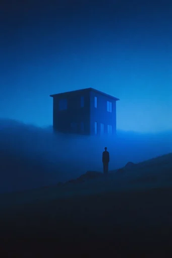 Monochromatic Cobalt Surrealism style AI image example 4