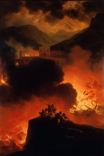 Apocalyptic Gothic Sublime style reference image — monumental ruined architecture