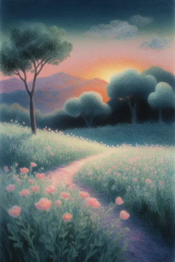 Nostalgic Luminous Landscapes style reference image — fine ink contours