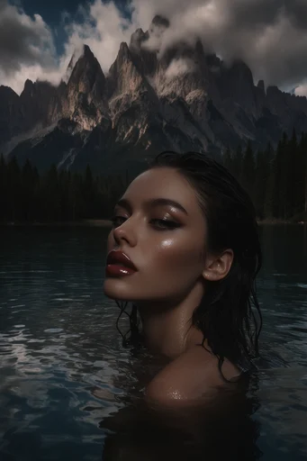 Liquid Avant-Garde Noir style reference image — hyperrealistic wet skin