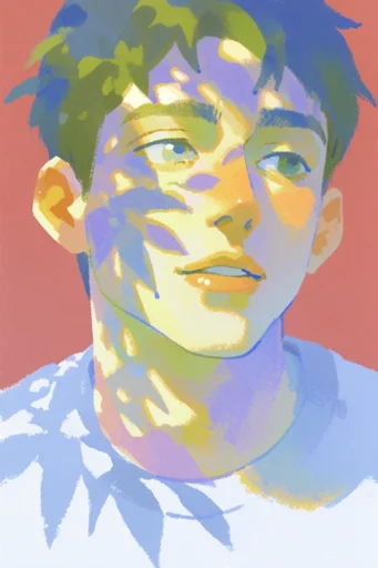 Vibrant Sunlit Gouache style reference image — graphic cast shadows
