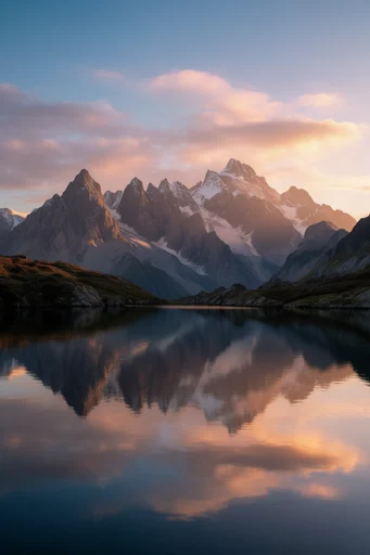 Ethereal Alpine Stillness style reference image — glassy alpine lake