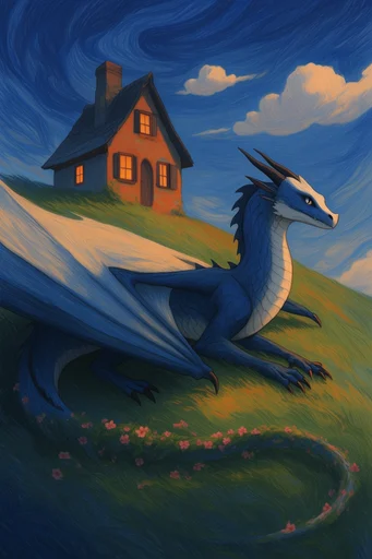 Nocturnal Storybook Surrealism style reference image — textured colored pencil style
