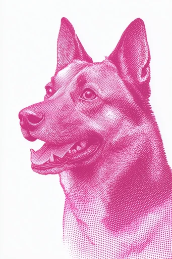 Monochromatic Magenta Engraving style reference image — dot matrix shading