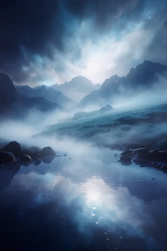 Ethereal Cyan Abyssalism style reference image — backlit silhouette