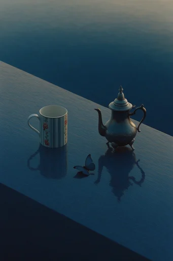 Melancholic Verdant Surrealism style reference image — deep indigo and teal palette