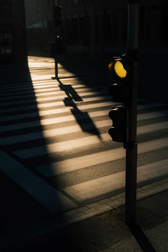 Cinematic Geometric Chiaroscuro style reference image — dramatic golden hour shadows