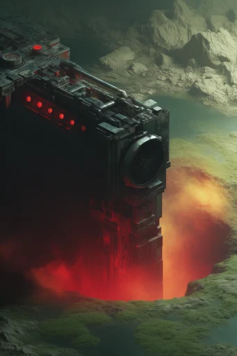 Volcanic Brutalist Abyss style reference image — volcanic subterranean landscape