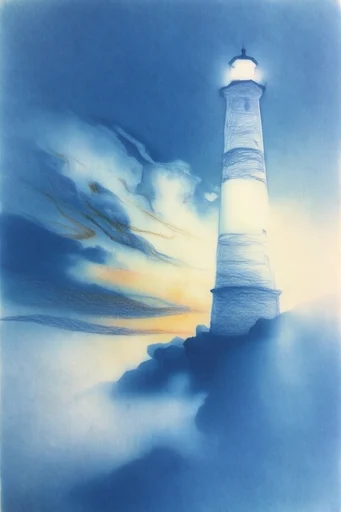 Nocturnal Ethereal Cyanotype style reference image — glowing backlighting