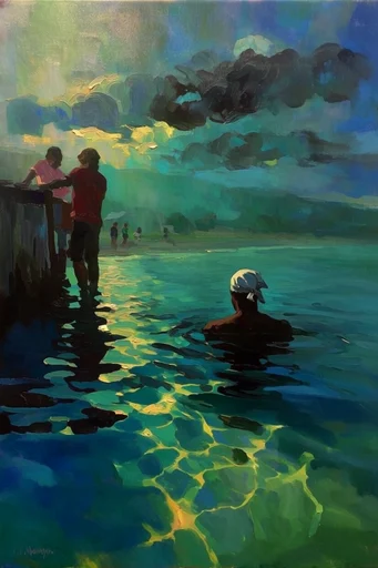 Submerged Impasto Surrealism style reference image — underwater caustic lighting