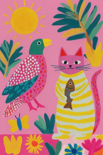 Vibrant Naive Collage style AI image example 3