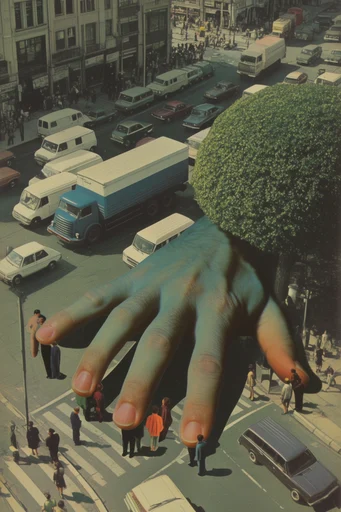 Surreal Retro Sunlight style reference image — absurdist composition