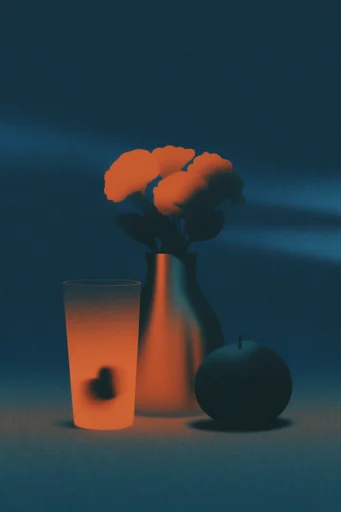 Thermal Noir Surrealism style reference image — deep teal and vibrant orange