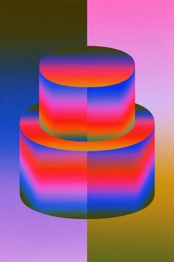 Neon Glitch Risography style reference image — airbrushed geometry