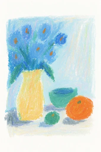 Textured Naive Minimalist style reference image — wax crayon texture