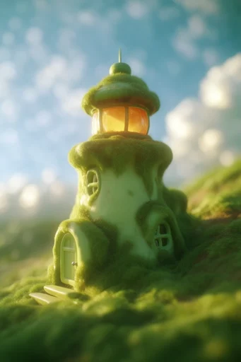 Ethereal Solarpunk Pastoral style reference image — volumetric cumulus clouds