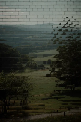 Structured Digital Pastoralism style reference image — geometric grid overlay