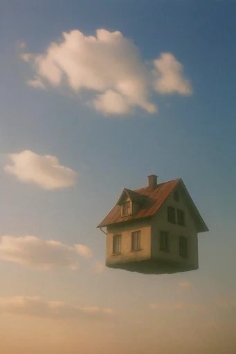 Ethereal Vintage Surrealism style reference image — monumental cumulus clouds