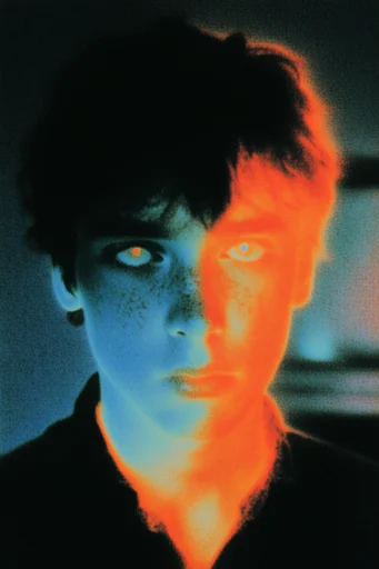 Spectral Thermal Noir style reference image — fiery orange and cyan palette