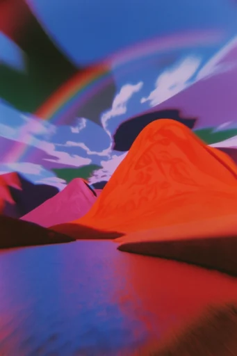 Neon Fisheye Dreamscape style reference image — extreme fisheye lens
