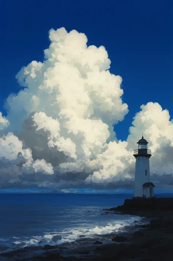 Nostalgic Surrealist Skies style reference image — high contrast lighting
