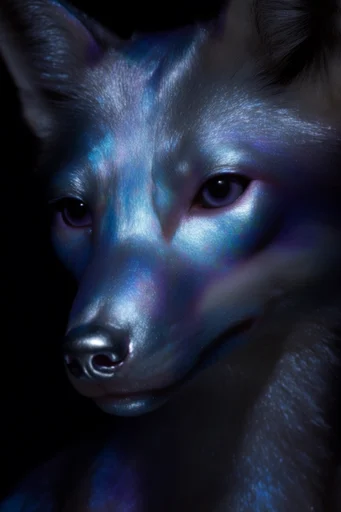 Luminous Cyber Noir style reference image — iridescent holographic textures