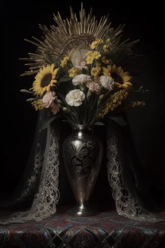 Sacred Gothic Opulence style reference image — monochromatic high contrast