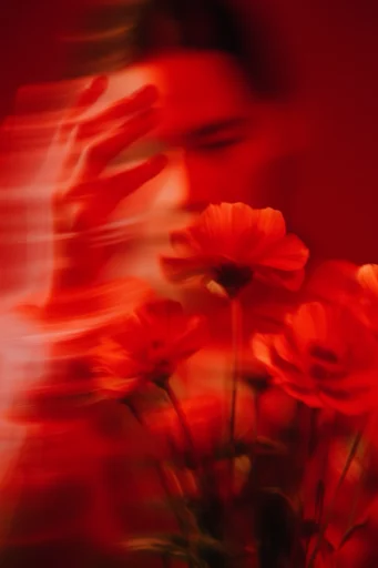 Crimson Kinetic Noir style reference image — cinematic haze