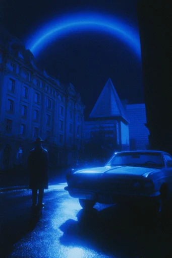 Luminous Cobalt Noir style reference image — cobalt blue lighting