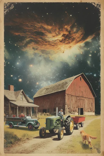 Retro Cosmic Surrealism style AI image example 2