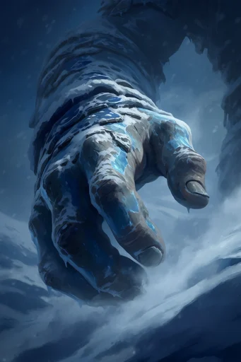 Arctic Grimdark Mythos style reference image — colossal scale