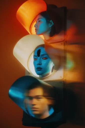 Kinetic Neon Nocturne style reference image — long exposure portrait