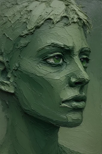 Tactile Verdant Surrealism style reference image — minimalist figure isolation