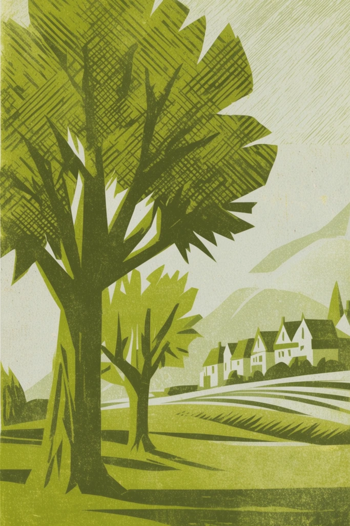 Graphic Acid Printmaking style AI image example 2
