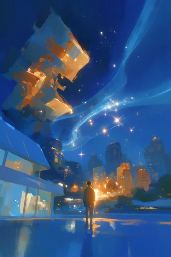 Luminous Celestial Dreamscape style reference image — deep cobalt and ultramarine palette