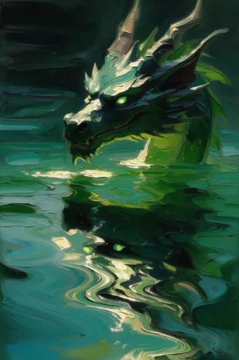 Luminous Impasto Waters style reference image — high angle liquid reflections