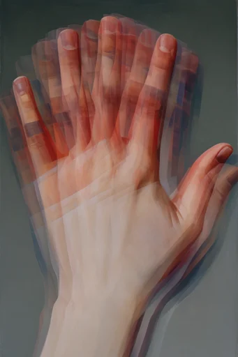 Kinetic Fragmented Realism style reference image — rhythmic vertical distortion