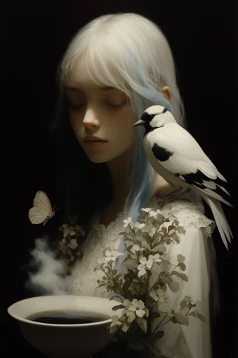 Tenebrist Botanical Melancholia style reference image — moody dark background