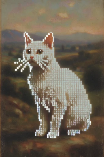 Luminous Digital Archeology style reference image — glowing ASCII overlay