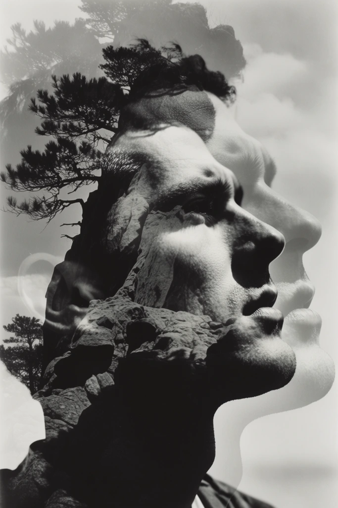 Monochrome Surrealist Duality style AI image example 2